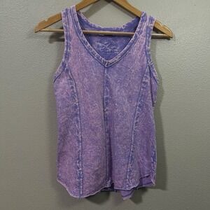 Zenana Acid Wash Purple Tank Top Cotton Grunge Boho Indie Hippie Beach Size M
